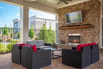Poolside lounge with fireplace